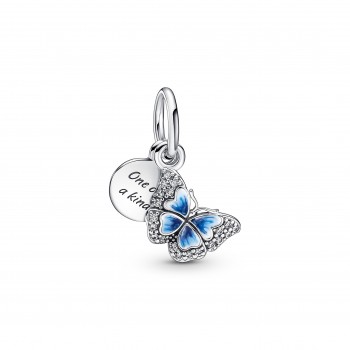 CHARM PENDANT DOUBLE PAPILLON BLEU ET CITATION
