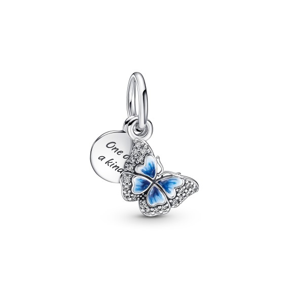 CHARM PENDANT DOUBLE PAPILLON BLEU ET CITATION