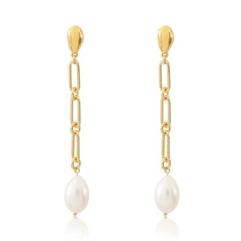 AGATHA BOUCLES D OREILLES PENDANTES IDYLLE MAILLE ET PERLE - DORÉ