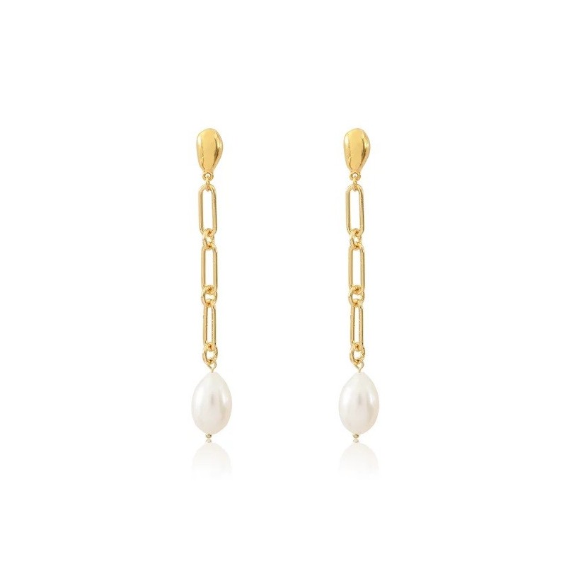 AGATHA BOUCLES D OREILLES PENDANTES IDYLLE MAILLE ET PERLE - DORÉ