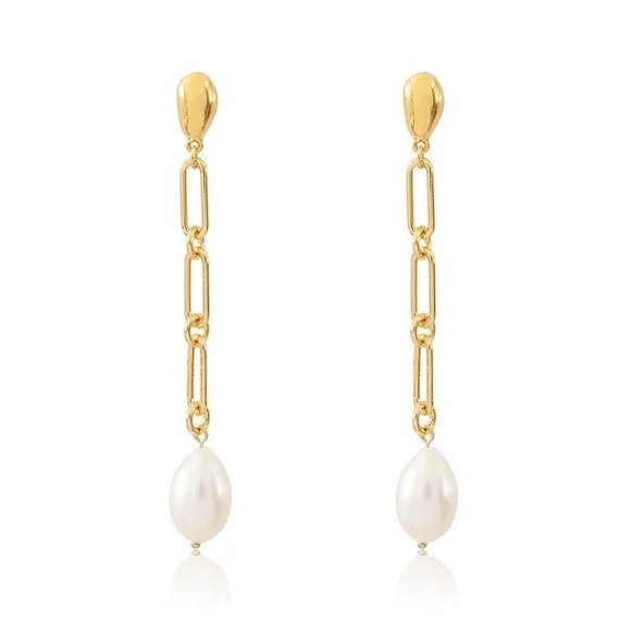 AGATHA BOUCLES D OREILLES PENDANTES IDYLLE MAILLE ET PERLE - DORÉ