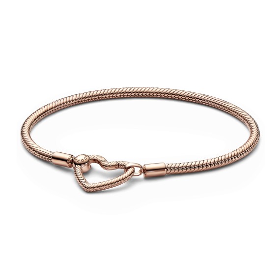 BRACELET MAILLE SERPENT FERMOIR COEUR PANDORA MOMENTS 17CM - ROSÉ