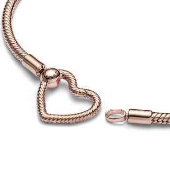 BRACELET MAILLE SERPENT FERMOIR COEUR PANDORA MOMENTS 17CM - ROSÉ