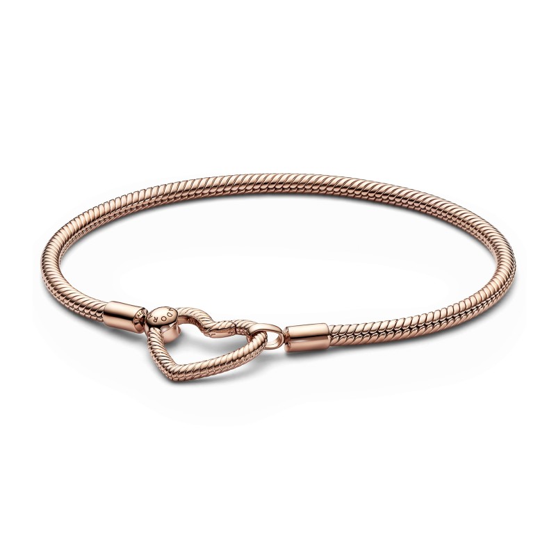 BRACELET MAILLE SERPENT FERMOIR COEUR PANDORA MOMENTS 18CM - ROSÉ