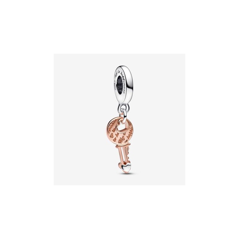 CHARM PENDANT CLÉ ET COEUR COULISSANT BICOLORE