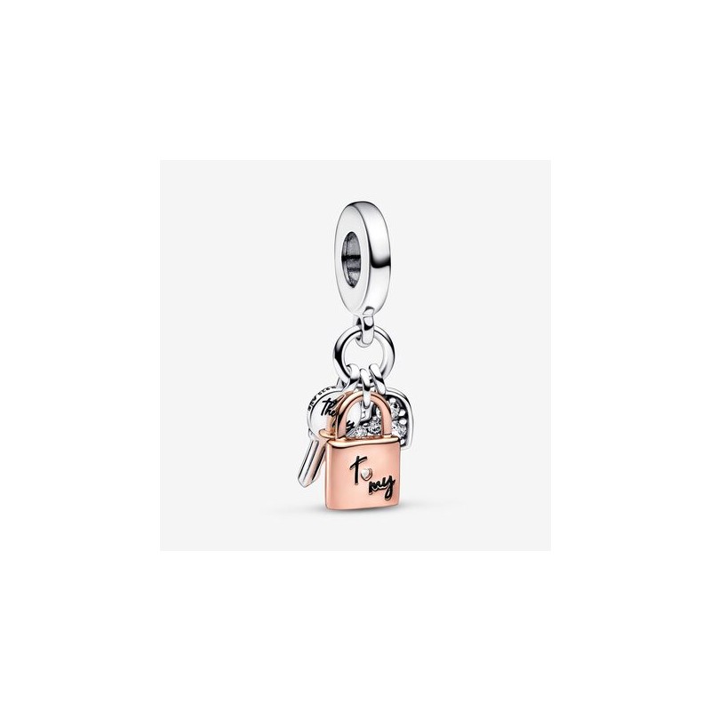 CHARM PENDANT TRIPLE CLÉ, CADENAS ET COEUR BICOLORE