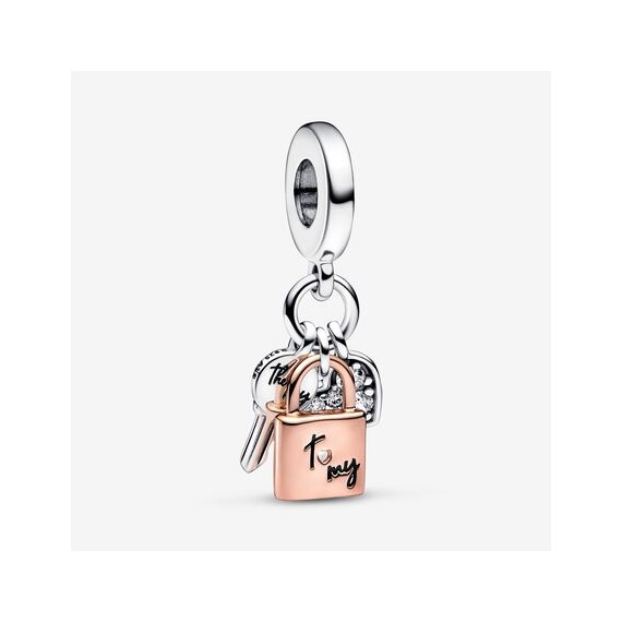 CHARM PENDANT TRIPLE CLÉ, CADENAS ET COEUR BICOLORE