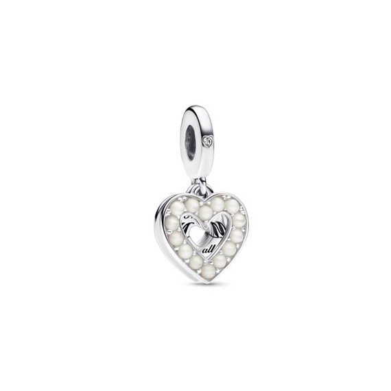 CHARM PENDANT DOUBLE COEUR BLANC NACRÉ