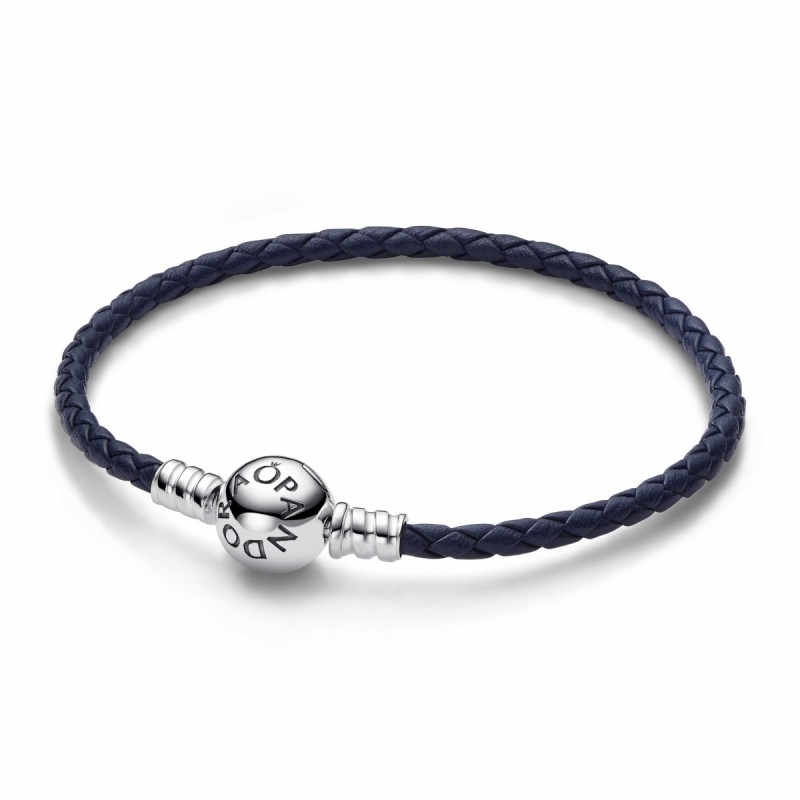 BRACELET EN CUIR TRESSÉ BLEU T2