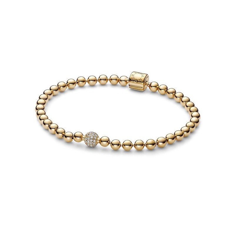 BRACELET PERLES ET PAVÉ DORÉ 19CM