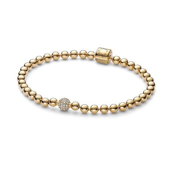 BRACELET PERLES ET PAVÉ DORÉ 19CM