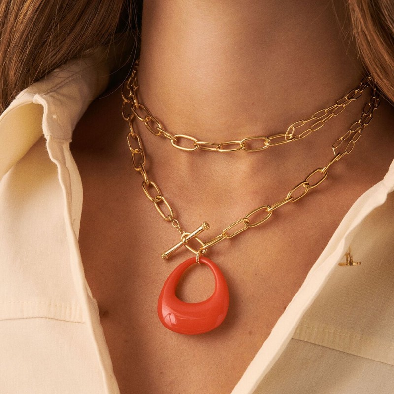 Collier Sautoir Agatha En Métal Doré - Bijou Occasion, Longueur Classique