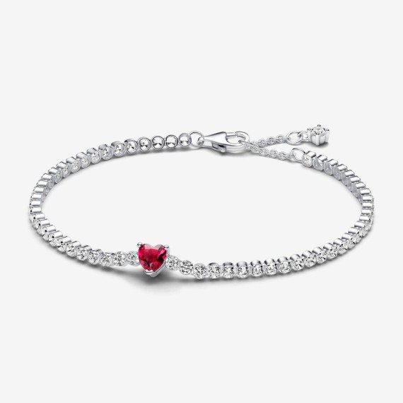 BRACELET RIVIÈRE COEUR SCINTILLANT ROUGE 18CM