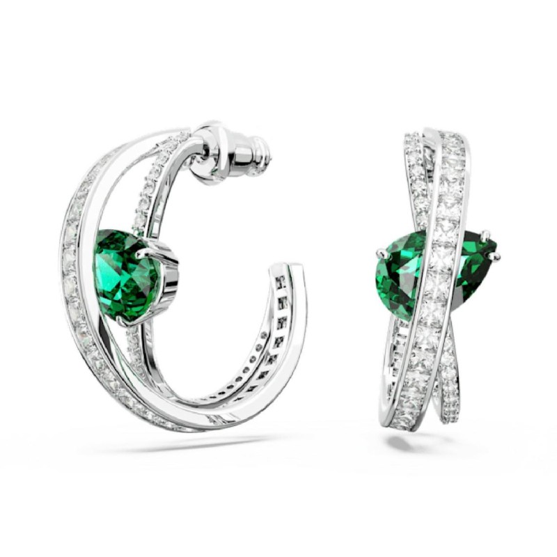 ANNEAUX D OREILLES HYPERBOLA - ARGENTÉ ET VERT