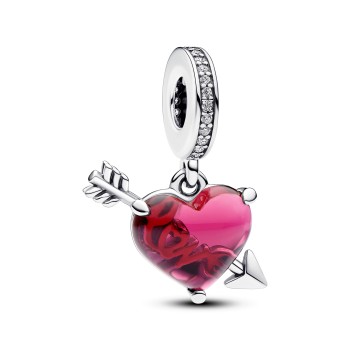 CHARM PENDANT COEUR ROUGE ET FLÈCHE EN VERRE DE MURANO