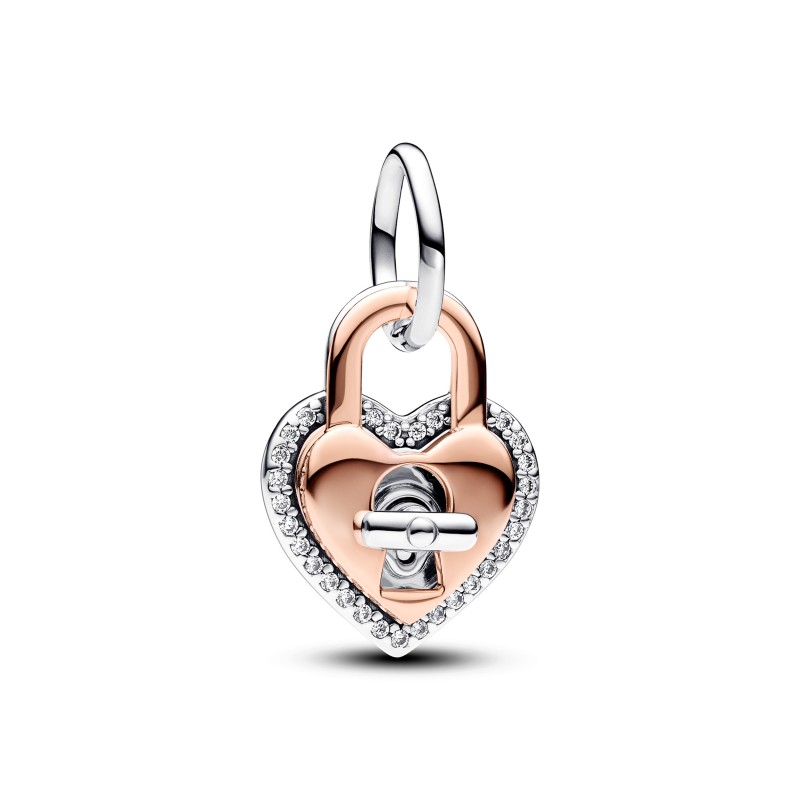CHARM PENDANT DOUBLE CADENAS COEUR BARRE PIVOTANTE