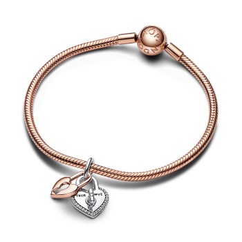 CHARM PENDANT DOUBLE CADENAS COEUR BARRE PIVOTANTE