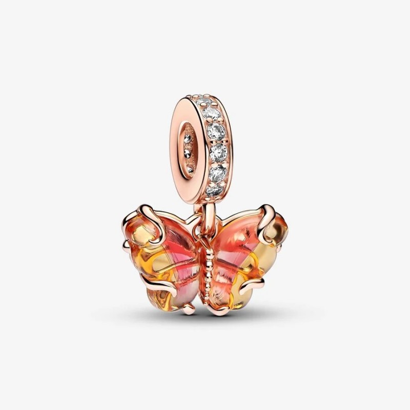 CHARM PENDANT PAPILLON VERRE DE MURANO ROSE ET JAUNE