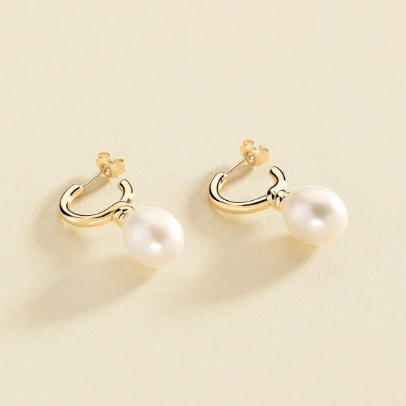 BOUCLES D OREILLES PENDANTES - DORÉ/PERLE