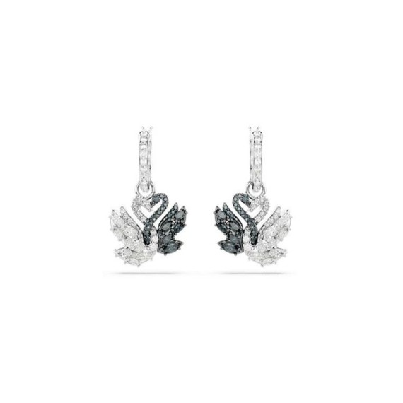 BOUCLES D OREILLES PENDANTES SWAN - ARGENTÉ ET NOIR