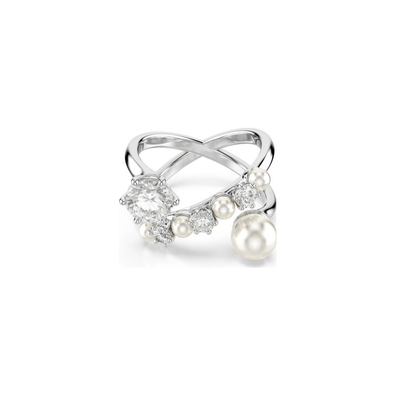 BAGUE COCKTAIL MATRIX - ARGENTÉ ET PERLE T58