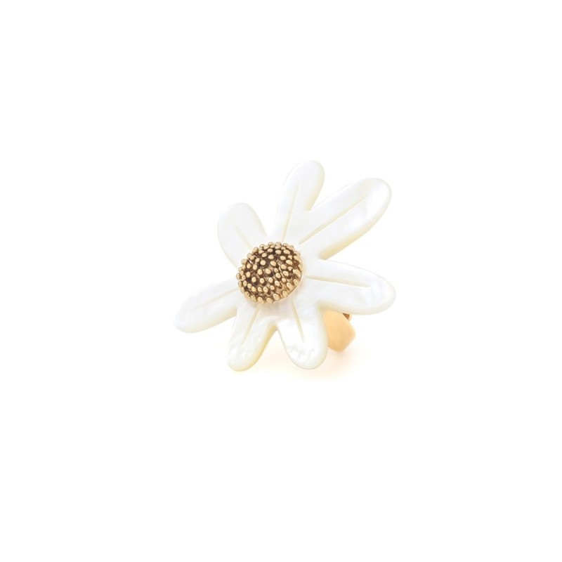 MARGUERITE BAGUE AJUSTABLE GRANDE FLEUR NACRE