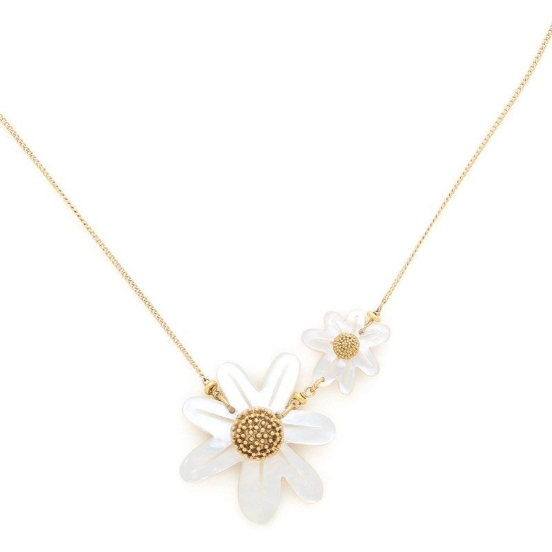 MARGUERITE COLLIER 2 FLEURS NACRE BLANCHE