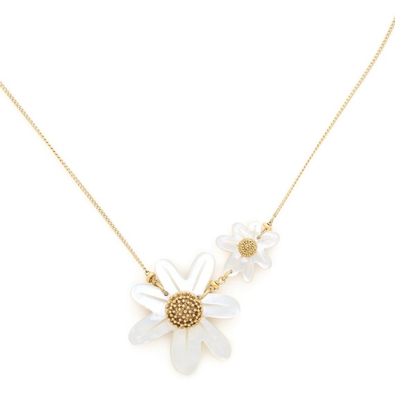 MARGUERITE COLLIER 2 FLEURS NACRE BLANCHE