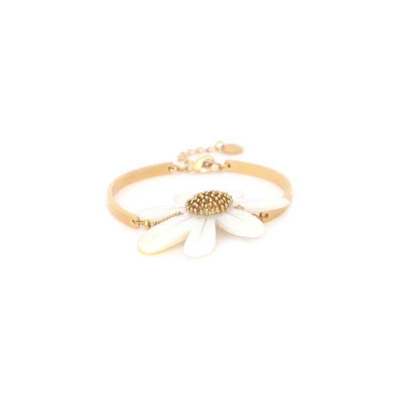 MARGUERITE BRACELET SEMI-RIGIDE FLEUR NACRE BLANCHE