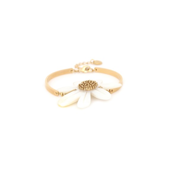 MARGUERITE BRACELET SEMI-RIGIDE FLEUR NACRE BLANCHE