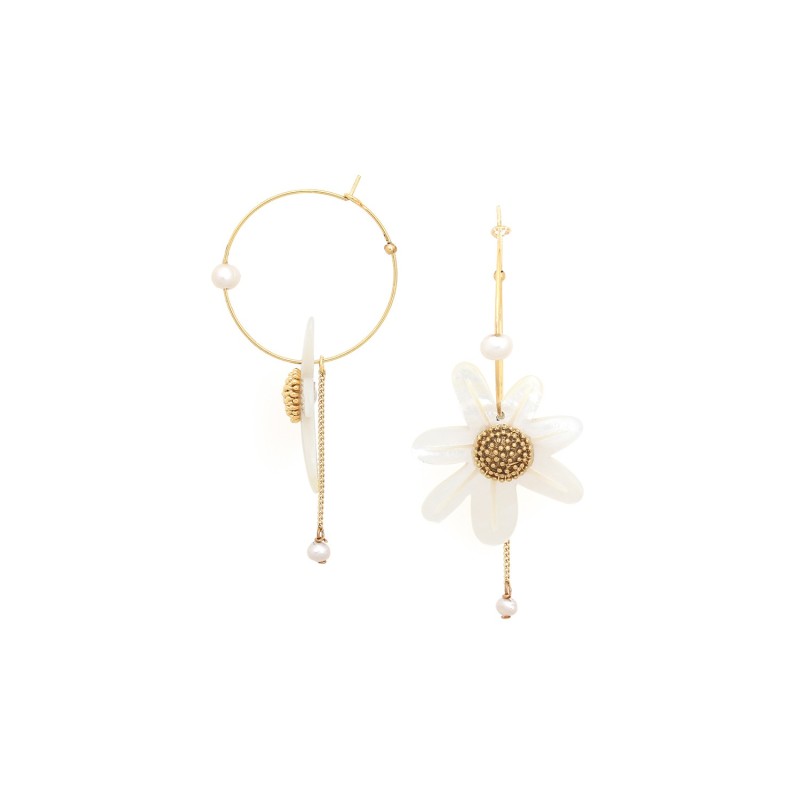MARGUERITE BOUCLES D'OREILLES CRÉOLES FLEUR EN NACRE BLANCHE