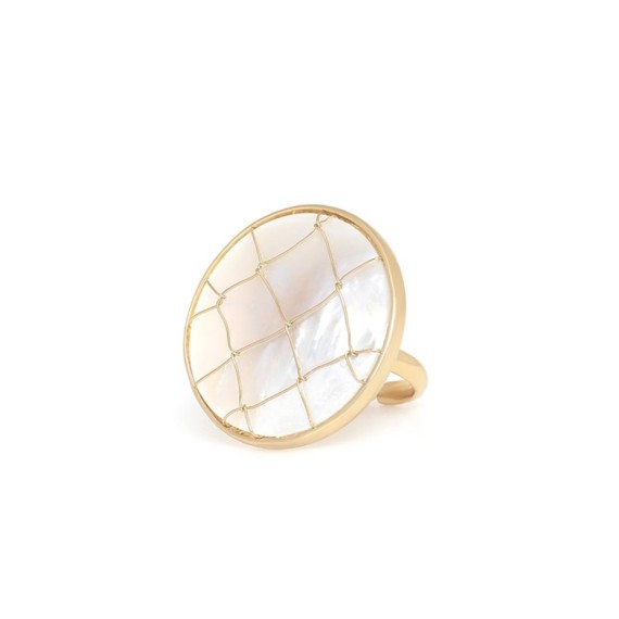 KIMBERLEY BAGUE AJUSTABLE RONDE NACRE BLANCHE