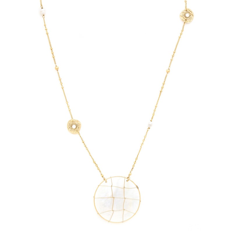 KIMBERLEY COLLIER LONG PENDENTIF NACRE BLANCHE