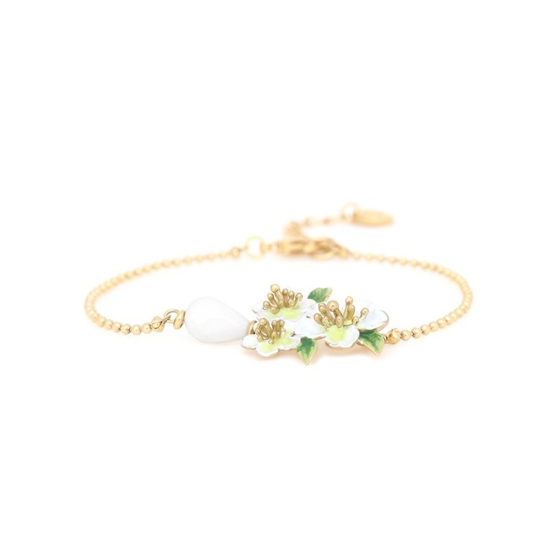 HANA BRACELET AJUSTABLE 3 FLEURS ET GOUTTE FACETTÉE