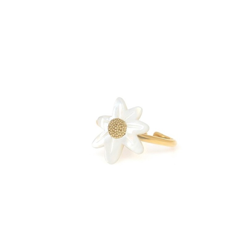MARGUERITE BAGUE AJUSTABLE PETITE FLEUR NACRE BLANCHE