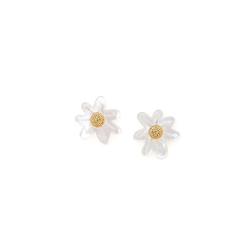MARGUERITE BOUCLES D'OREILLES PUCES NACRE BLANCHE