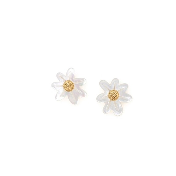 MARGUERITE BOUCLES D'OREILLES PUCES NACRE BLANCHE