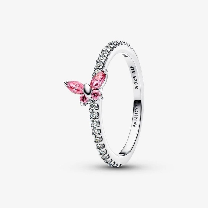 BAGUE PAPILLON ROSE SCINTILLANTE T54