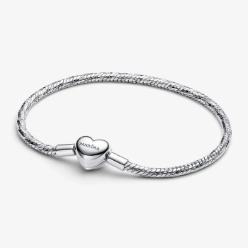 BRACELET MAILLE SERPENT FACETTÉ FERMOIR COEUR 17CM