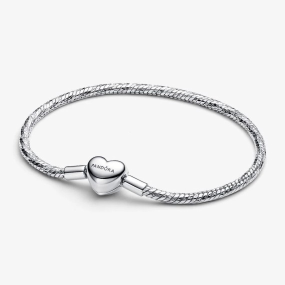 BRACELET MAILLE SERPENT FACETTÉ FERMOIR COEUR 18CM