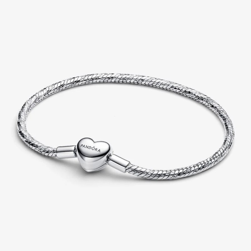 BRACELET MAILLE SERPENT FACETTÉ FERMOIR COEUR 20CM