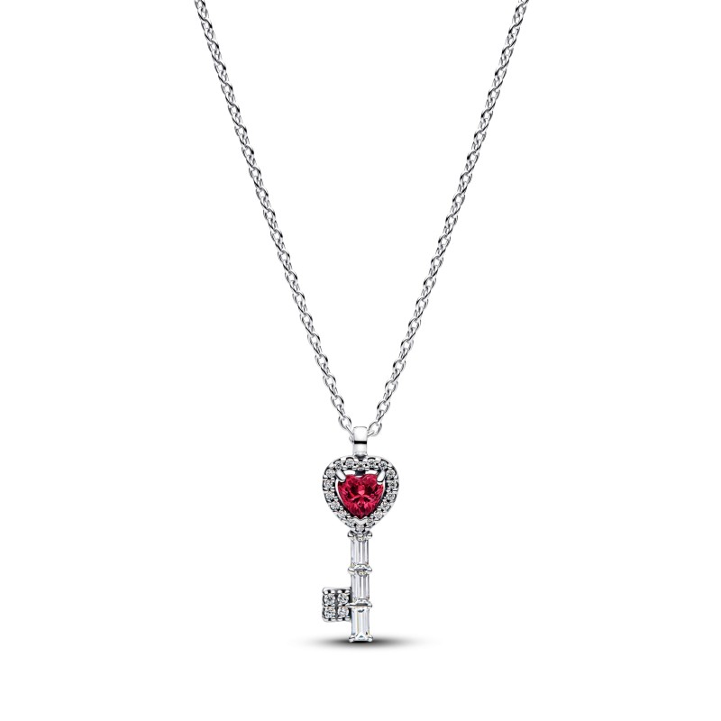 COLLIER CLÉ COEUR SURÉLEVÉ ROUGE