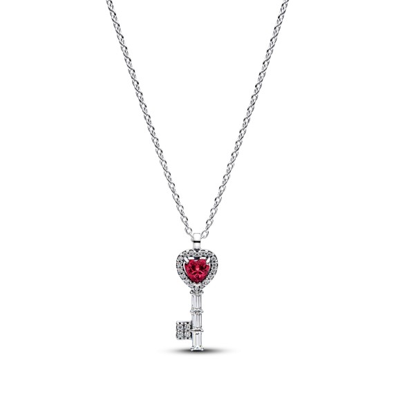 COLLIER CLÉ COEUR SURÉLEVÉ ROUGE