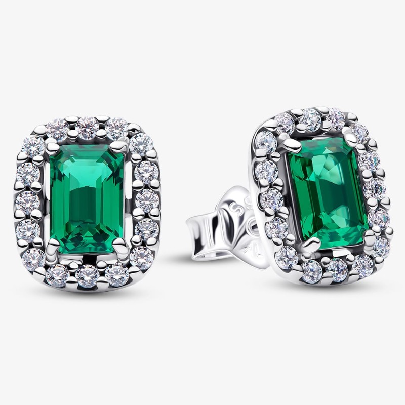 CLOUS D OREILLES HALO VERT SCINTILLANT RECTANGULAIRE