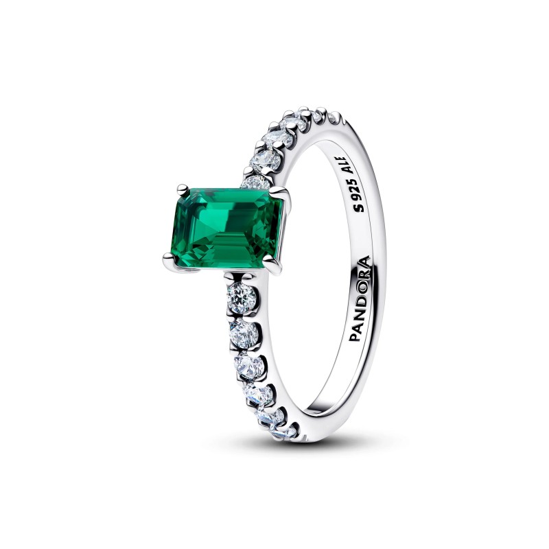 BAGUE HALO VERT SCINTILLANT RECTANGULAIRE T56