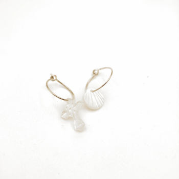 MINI CRÉOLES CROIX ET COQUILLAGE