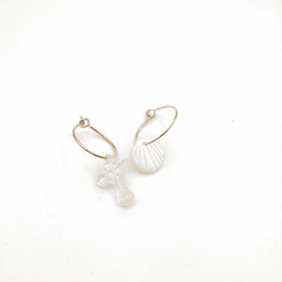 MINI CRÉOLES CROIX ET COQUILLAGE