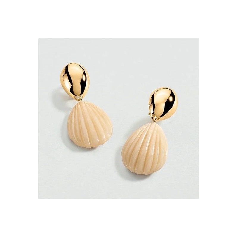 BOUCLES D OREILLES PENDANTES MADELEINE - IVOIRE/DORÉ