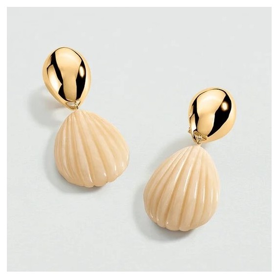BOUCLES D OREILLES PENDANTES MADELEINE - IVOIRE/DORÉ