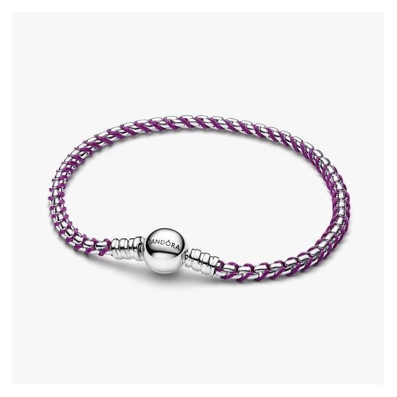 BRACELET DORÉ MAILLE VÉNITIENNE ET CORDON VIOLET 18CM